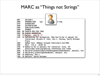 MARC as “Things not Strings”




                               17
 