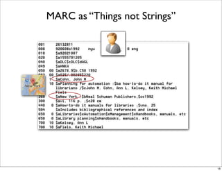 MARC as “Things not Strings”




                               18
 