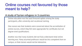 Online courses not favoured by those
meant to help?
A study of Syrian refugees in 3 countries
 
