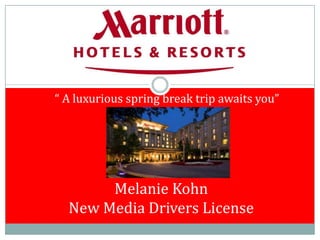 “ A luxurious spring break trip awaits you”




       Melanie Kohn
  New Media Drivers License
 