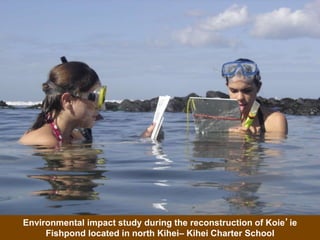 .
Environmental impact study during the reconstruction of Koie’ie
Fishpond located in north Kihei– Kihei Charter School
 