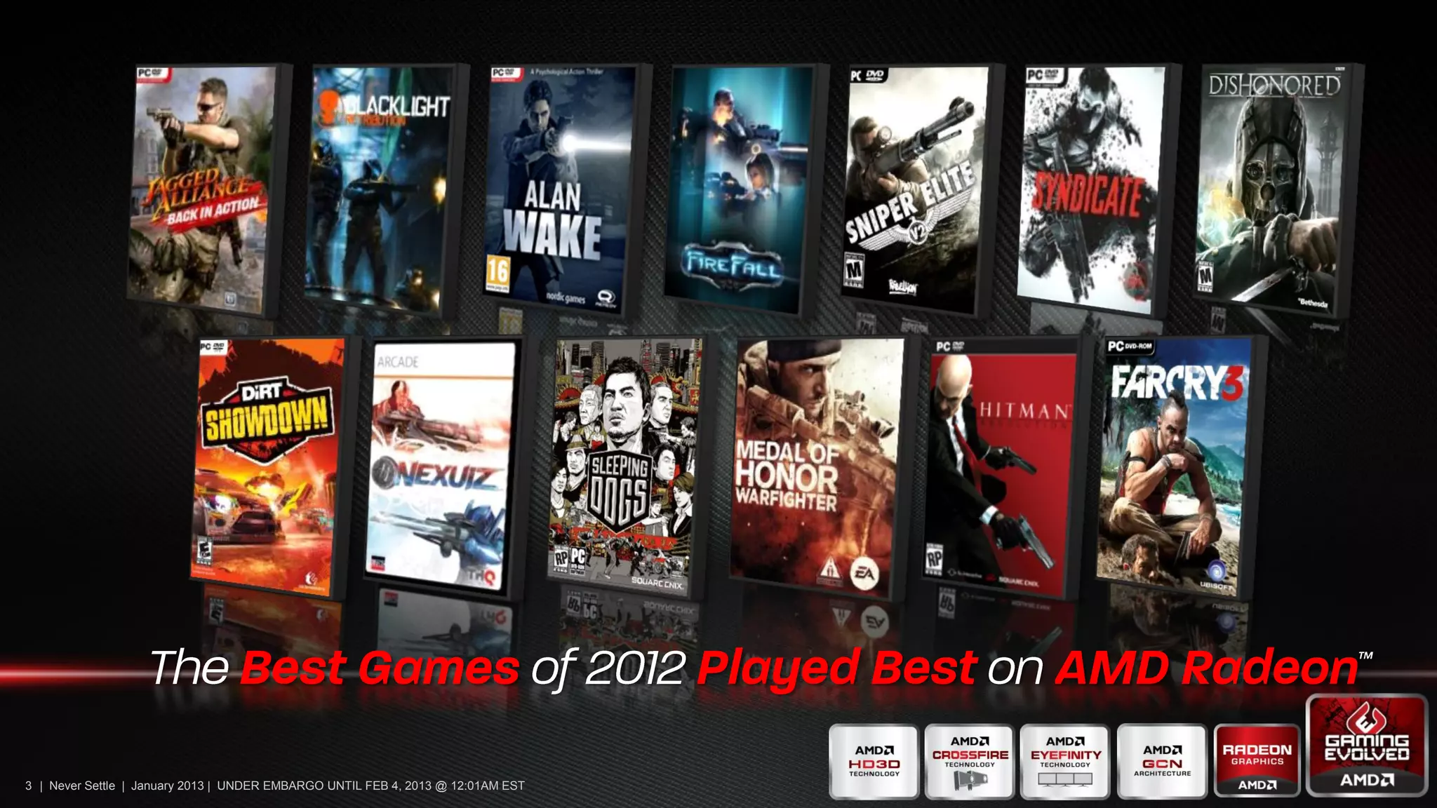 3 | Never Settle | January 2013 | UNDER EMBARGO UNTIL FEB 4, 2013 @ 12:01AM EST
 