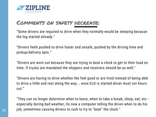 Comments on safety decrease: 
“Some drivers are required to drive when they normally would be sleeping because
the log sta...