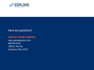 Have any questions?
www.ziplinelogistics.com
888-469-4754
2300 W. 5th Ave.
Columbus, Ohio 43215
CONTACT ZIPLINE LOGISTICS:
 