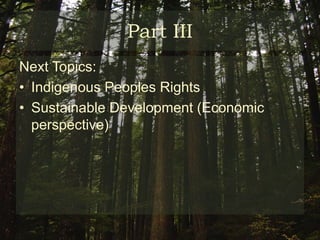 The Brazilian Law and Sustainable Development1996 Amazon Package:Limits forest removal on newly settled plots to 20 percent of the area, maintaining 80 percent as ‘legal reserve’Before, Forestry Code of 1965 maintained 50% percent of newly settlement plots as ‘legal reserve’