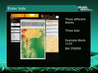 Enter bids
Three different
blocks
Three bids
Example-Block
1123
Bid 250000
 