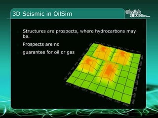 3D Seismic in OilSim
Structures are prospects, where hydrocarbons may
be.
Prospects are no
guarantee for oil or gas
 