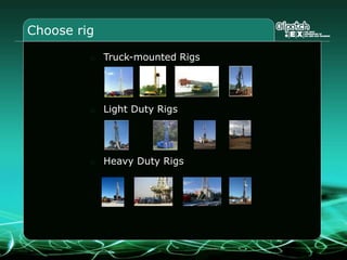Choose rig
Truck-mounted Rigs
Light Duty Rigs
Heavy Duty Rigs
 