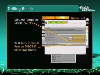 Drilling Result
Volume Range in
MBOE counts
Test may increase
Proven MBOE if
oil or gas found
 
