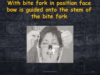 With bite fork in position face
bow is guided onto the stem of
the bite fork
Orientation Relation 119
 