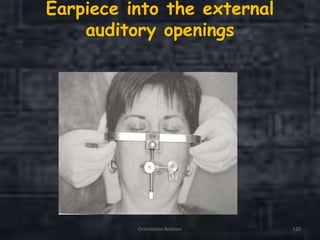 Earpiece into the external
auditory openings
Orientation Relation 120
 