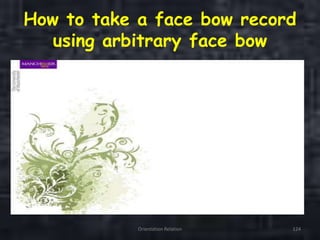How to take a face bow record
using arbitrary face bow
5 min Video
Orientation Relation 124
 