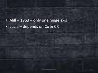 • Alill – 1963 – only one hinge axis
• Lucia – depends on Co & CR
Orientation Relation 30
 