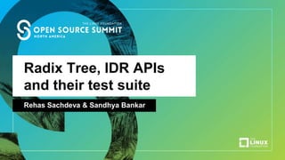 Radix Tree, IDR APIs
and their test suite
Rehas Sachdeva & Sandhya Bankar
 