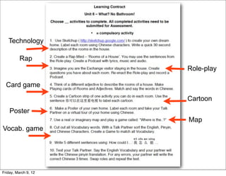 Technology

          Rap
                      Role-play

  Card game

                      Cartoon
    Poster
                      Map
Vocab. game




Friday, March 9, 12
 