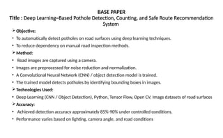 Pothole detection using deep learning models | PPTX