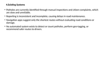 Pothole detection using deep learning models | PPTX