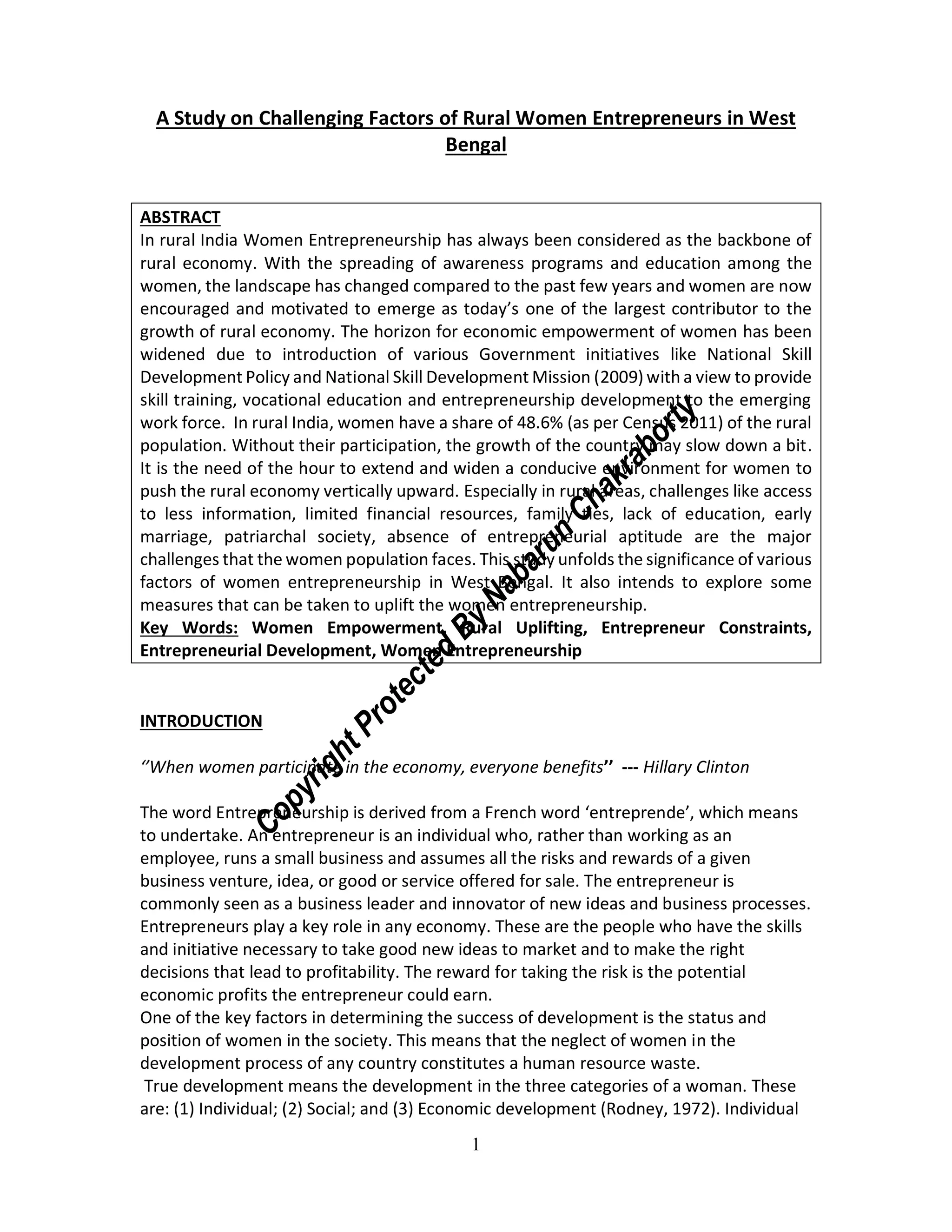 Challenging Factors of Rural Women Entrepreneurs in West Bengal | PDF