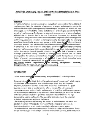 Challenging Factors of Rural Women Entrepreneurs in West Bengal | PDF