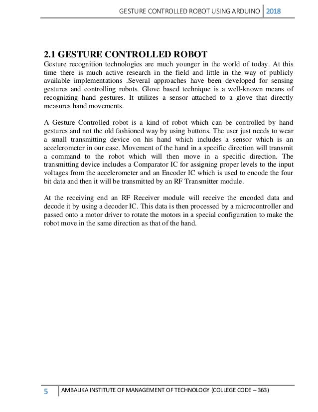 Objective of hand gesture controlled robot image