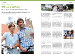 24 | RADFAHREN RADFAHREN | 25
Erholung im Sattel – darunter versteht jeder etwas anderes. Im gut ausgebauten
Wegenetz des Teutoburger Waldes ﬁnden Genussradler, aber auch sportlich ambitionierte
Fahrer passende Ausﬂüge und ausgedehnte Mehrtagestouren. Sogar die Anreise per Rad
ist auf renommierten Fernradwegen möglich.
Radregion Teutoburger Wald
RADELN & RELAXEN
Durch den Europaradweg R1
ist der Teutoburger Wald zum
Beispiel mit der französischen
Atlantikküste, mit Berlin, Münster
und St. Petersburg verbunden. Teil-
stücke der Fernverbindungen lassen
sich auch für attraktive regionale
Radtouren nutzen. Etwa auf dem
Weserradweg, der im Kulturland
Kreis Höxter erfunden wurde. Die
Grenzgängerroute Teuto-Ems und
die Römer-Lippe-Route erschließen
historisch spannende Orte, der Ems-
radweg verspricht vor allem Natur-
erlebnisse und die BahnRadRouten
ermöglichen schnelles Umsteigen
und viel Abwechslung.
Regionale Themenrouten erschlie-
ßen die Naturräume zwischen
Porta Westfalica und Paderborner
Hochebene, Münsterländer Park-
landschaft und Weserbergland - ein
großes Gebiet, mit dem Höhenzug
des Teutoburger Waldes in der
Mitte, in dem es viel zu sehen gibt.
Wer möglichst wenig verpassen
will, kann an einer der 40 „movelo“-
Stationen oder bei einem der an-
deren Anbieter E-Bikes mieten. Der
zusätzliche Antrieb hilft schneller
über den Berg und ermöglicht somit
auch ausgedehnte, erlebnisreichere
Tagesetappen.
Wer etwa alle Mühlen entlang der
„Mühlenroute“ im Norden der Feri-
enregion Teutoburger Wald erleben
will, sollte sich ein E-Bike oder sehr
viel Zeit nehmen. Denn die rund 300
Kilometer lange Tour verbindet 42
Mühlen, sowie gemütliche Cafés
und Hoﬂäden. Für die Mühlenroute
lassen sich dreitägige Sternfahrten-
programme, aber auch eine achttä-
gige Rundfahrt als Pauschalangebot
buchen.
Die „Fürstenroute Lippe“ verbindet
sieben historischen Stadtkerne,
ebenso viele Burgen und Schlösser
sowie dutzende weiterer Sehens-
würdigkeiten des alten Landes Lippe.
Darunter das Hermannsdenkmal
und die mystischen Externsteine.
In den Städten entdecken Radler
Baudenkmäler aller Epochen – von
der kleinen, frühmittelalterlichen
Kapelle bis zum großen Weserre-
naissance-Museum Schloss Brake.
Große landschaftliche Vielfalt bietet
die „Paderborner Land Route“: die
Wälder des Egge-Gebirges über der
sandig-kargen Senne, die karstreiche
Paderborner Hochﬂäche neben den
ersten Ausläufer des nördlichen Sau-
erlandes, die weite Wasserﬂäche der
Aabachtalsperre und die typischen
Kanäle der Lippeniederungen. Auf
separaten Wegen, die kaum je dem
Autoverkehr begegnen, führt die
Route außerdem zu kulturhistori-
schen Schätzen wie der Klosteran-
lage Dalheim und der dreieckigen
Wewelsburg.
Die „Kloster-Garten-Route“ ver-
knüpft sieben Abtei-Gärten im Kul-
turland Kreis Höxter. Einige davon
lassen den Besucher die Spiritualität
vergangener Jahrhunderte erleben.
Andere Anlagen sind modern und
künstlerisch gestaltet. Auch die
ehemalige Abtei Schloss Corvey liegt
am Wege.
Unterirdischen Strömen mineral-
reichen Wassers folgt der „Solerad-
weg“ zwischen Bad Oeynhausen
und Bad Salzuﬂen. Der Strecken-
verlauf ist so recht nach dem
Geschmack von Genuss-Radlern,
denn er verläuft größtenteils auf
Trassen einer ehemaligen Kleinbahn:
steigungsarm, weitab des übrigen
Verkehrs und immer mitten durch
die Natur.
Von „Herz zu Herz“ heißt der Rad-
weg, der zwei vorbildlich erhaltene
Fachwerk-Ortskerne, die „Herzen“
von Halle in Westfalen und von
Bockhorst, verbindet. Dazwischen
erstreckt sich die parkartige Land-
schaft am Fuße des Teutoburger
Waldes.
Mitten in der Großstadt Bielefeld
erschließt das „Grüne Netz“ die
reizvollsten Ecken der Stadt. Die
ausgedehnte Runde fernab des Au-
toverkehrs und durch die „StadtPark-
Landschaft“ ist rund 25,3 Kilometer
lang und zeigt im Kleinen, was für
die gesamte Region gilt: Hier gibt es
passende Strecken für Genussradler,
E-Biker, Familien und Sportradler.
Bei der Planung dieser und vieler
weitere Touren für die Erholung im
Sattel hilft der „TEUTO_Navigator“
auf www.teutoburgerwald.de.
 