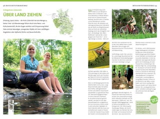 48 | WESTLICHER TEUTOBURGER WALD WESTLICHER TEUTOBURGER WALD | 49
Wer Entspannung sucht,
ﬁndet sie zum Beispiel in
Mohns Park in Gütersloh, in der
Flora Westfalica in Rheda-Wieden-
brück und im Gartenschaupark
Rietberg. Sportlich aktiv zu werden,
ist hier ebenfalls ein Leichtes.
Etwa bei einem der beliebten und
überregional bekannten Volksläufe
wie der Nacht von Borgholzhausen.
Oder auf einem der zahlreichen
Radwege durch das Kreisgebiet. Auf
dem „EmsRadweg“, den „Bahn-
RadRouten“ oder auf der „Grenz-
gängerroute Teuto-Ems“ - um ei-
nige wenige zu nennen – lässt sich
den Kreis vom Jazzkonzert bis hin
zu den Gerry Weber Open in Halle
Westfalen, dem einzigen ATP-
Rasentennisturnier in Deutschland,
viel Abwechslung.
Sanfte Berge, weite Täler und dich-
ter, urwüchsiger Baumbestand bie-
ten Wanderern beste Bedingungen.
Erkunden Sie den Kreis Gütersloh
auf einem vielseitigen und gut
die Natur genießen. Wer lieber zu
Fuß unterwegs ist, dem bieten sich
Wanderungen durch den Teutobur-
ger Wald mit herrlichen Ausblicken
auf das Ravensberger Hügelland an.
Nach so viel Bewegung kommt das
leibliche Wohl nicht zu kurz. Urige
Bauernhofcafés laden mit duften-
dem Kaffee, selbstgebackenem
Kuchen und anderen Hausmacher-
spezialitäten zur gemütlichen Rast
ein. Übernachtungsgäste ﬁnden
im Kreis Gütersloh Unterkünf-
te, die jedem Anspruch gerecht
werden: vom Bett im Heu über
das gutbürgerliche Landgasthaus
bis zum luxuriösen 4-Sterne Hotel.
Zu den kulturellen Highlights im
Kreis Gütersloh zählt das neue und
architektonisch moderne Theater
in Gütersloh. Darüber hinaus bietet
der Freizeit- und Kulturkalender für
gepﬂegten Wanderwegenetz. 70
Prozent der Fläche des Kreises Gü-
tersloh sind Landschaftsschutzge-
biete. Außerdem beﬁnden sich die
Naturparks „TERRA.vita“ und „Teu-
toburger Wald/Eggegebirge“ sowie
42 Naturschutzgebiete in den
Kreisgrenzen. Der Höhenzug des
Teutoburger Waldes, die Feucht-
niederungen am Oberlauf der Ems,
der Wald- und Gewässerreichtum
der Senne - das naturräumliche
INFORMATIONEN:
pro Wirtschaft GT GmbH
Herzebrocker Str. 140
33334 Gütersloh
Tel.: 0 52 41 / 85 10 88
info@ErfolgsKreis-GT.de
www.ErfolgsKreis-GT.de
Bild des Kreises Gütersloh ist sehr
abwechslungsreich.
Ein dichtes, rund 1.000 Kilometer
langes Radwegenetz mit lokalen
Rundkursen sowie attraktiven
Radfernwegen garantiert Radlern
je nach Belieben und Kondition ge-
nussvolles Raderleben. Zu den be-
liebtesten überregionalen Routen
gehört der EmsRadweg, der dem
Flusslauf bis zur Mündung in die
Nordsee folgt. Der „Europaradweg
R1“ durchquert auf seinem Verlauf
von der französischen Atlantikküs-
te bis ins russische St. Petersburg
ebenfalls den Kreis Gütersloh. Die
„BahnRadRouten“ ermöglichen
Landschafts- und Kulturgenuss
mit größtem Komfort: Immer ist
ein Bahnhof in der Nähe, so dass
Radler nach ihrem Ausﬂug stets
bequem wieder nach Hause fahren
können. Die „Landesgartenschau-
route“ schließlich verknüpft einige
der schönsten Parks der Region
miteinander.
Erholung, Sport, Kultur - der Kreis Gütersloh hat eine Menge zu
bieten. Rad- und Wanderwege führen durch eine Natur- und
Kulturlandschaft, die den Augen wohltut und Entspannung bietet.
Ziele sind die lebendigen, anregenden Städte mit ihren vielfältigen
Angeboten oder idyllische Dörfer und Bauernhofcafés.
ErfolgsKreis Gütersloh
ÜBER LAND ZIEHEN
 