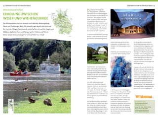 54 | NORDWESTLICHER TEUTOBURGER WALD NORDWESTLICHER TEUTOBURGER WALD | 55
Die Region hat eine große
Vergangenheit, untrennbar
verknüpft mit ihrem Namensgeber,
dem Sachsenherzog Wittekind. Zum
Ende des 8. Jahrhunderts leistete
dieser Karl dem Großen und seiner
Christianisierung erbitterten Wi-
derstand, bis er sich schließlich dem
großen Franken beugen musste. In
der Stiftskirche von Enger beﬁndet
sich sein Sarkophag und ein Witte-
kind-Denkmal steht in Herford.
In Herford dokumentieren prächtige
Bauten – unter anderem vier kunst-
geschichtlich bedeutende gotische
erleben Besucher die Urkraft der
Solequellen, vor allem wenn eine
30 Meter hohe Wassersäule empor-
schießt.
Volksfeste, das Freizeitbad Aqua Fun
und der Else-Werre-Radweg locken
Hallenkirchen - den historischen
Glanz. Gleichzeitig stellen sich die
Herforder den Herausforderungen
der Gegenwart: Eindrucksvollstes
Beispiel ist das vom Star-Architekten
Frank Gehry entworfene Museum
MARTa Herford.
Um 1900 galt Bünde als das
Zentrum der deutschen Zigarren-
industrie - nicht nur das Deutsche
Tabak- und Zigarrenmuseum erin-
nert daran. Der Bünder Doberg ist
ein „Meerwasseraquarium in Stein“.
Das Bodendenkmal ist weltweit von
herausragender wissenschaftlicher
Bedeutung.
Um das Wasserschloss Ulenburg in
Löhne ranken sich Myten und Legen-
den. Sicher ist: Es besitzt eine der
schönsten Alleen Nordrhein-West-
falens. Nur einige Kilometer entfernt
ﬁndet sich die „Aqua Magica“. Dort,
im 18 Meter tiefen Wasserkrater,
in die Elsegemeinde Kirchlengern.
In Spenge ist ein Besuch des Hücker
Moores zu empfehlen. Dort trifft
man sich „auf“ oder „am“ See.
Vom Frühling bis zum Herbst kann
man radeln, wandern, rudern und
im Winter Schlittschuh laufen –
Ruhepausen gewähren Restaurants,
Bierlokale und Cafés. Am anderen
Ende der Stadt steht die „Werburg“.
Von der alten Wasserburg sind noch
das Torhaus, das Herrenhaus und die
Scheune erhalten.
Zu den größten Kunstschätzen
des Wittekindslandes zählen ein
handgeschnitzter Flügelaltar und
eine in plattdeutscher Mundart
geschriebene Bibel. Sie sind in der
Rödinghauser Bartholomäuskirche
zu ﬁnden. Einen Ausﬂug zum histo-
rischen Aussichtsturm Nonnenstein
sollten Rödinghausens Besucher
nicht versäumen. Der steht auf
einer der höchsten Erhebungen des
Wiehengebirges.
Imposant ist auch die Aussicht von
der alten Vlothoer Höhenburg. Die
Ruine mit ihren Burgmauern und
Gräben erinnert an ein ruhmreiches
Ritterleben. Seit 1889 ist das unmit-
telbar angrenzende Burgrestaurant
mit seinem einzigartigen Blick über
die Weser ein beliebtes Ausﬂugs-
ziel. Von dort ist es nur noch ein
„Katzensprung“ zum Weserhafen. In
Sichtweite ankern regelmäßig Fahr-
gastschiffe und ein Raddampfer.
Wittekindsland
Ferienregion
Herford
Wittekindsland Herford
ERHOLUNG ZWISCHEN
WESER UND WIEHENGEBIRGE
INFORMATION:
Touristikgemeinschaft
Wittekindsland e.V.
Lange Str. 111, 32602 Vlotho
Tel.: 0 57 33 / 88 11 89
info@wittekindsland.de
www.wittekindsland.de
Das Wittekindsland Herford erstreckt sich zwischen Wiehengebirge,
Weser und Teutoburger Wald. Die reizvolle Lage, abseits von Lärm und
der Hast des Alltages, faszinierende Landschaften mit sanften Hügeln und
Wäldern, idyllischen Seen und Flüssen, weiten Feldern und Wiesen
bieten ideale Voraussetzungen für einen erholsamen Urlaub.
 