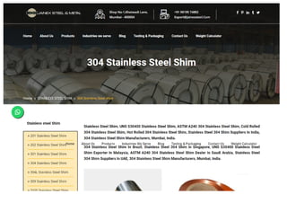 304 Stainless Steel Shim | UNS S30400 SS Shim | AISI 304 SS Shim