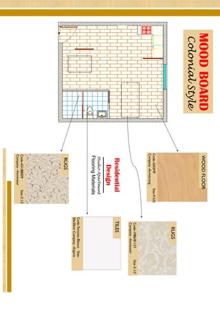 MOODBOARD
ColonialStyle
Code-3503MFSize-9.525
Company-Armstrong`
Residential
Design
StudioApartment
FlooringMaterials
Code-1086/81127Size-3’,12’
Company–Axminster
Code-431/88009Size-3’,12’
Company–Axminster
Code-TorontoBlancoSize-
30x30cmCompany–Kajaria
RUGS
RUGS
WOODFLOOR
TILES
 