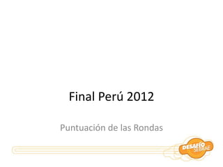 Final Perú 2012

Puntuación de las Rondas
 