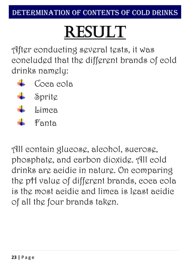 determination of contents of diffrent brands of cold drinks | PDF ...