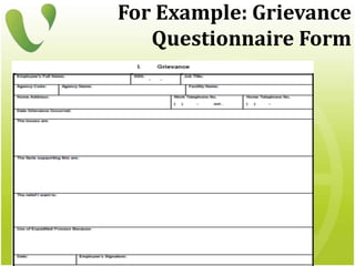 For Example: Grievance
Questionnaire Form
 