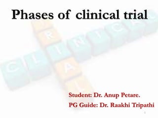Phases of clinical trial
Student: Dr. Anup Petare.
PG Guide: Dr. Raakhi Tripathi
1
 