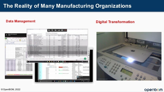 The Reality of Many Manufacturing Organizations
Digital Transformation
Data Management
© OpenBOM, 2022
 