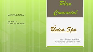 Plan
Comercial
Lavy Brizuela, Andriana.
Valderrama Carbonero, Frida.
MARKETING DIGITAL
Facilitador:
Rafael Trucios Maza
 