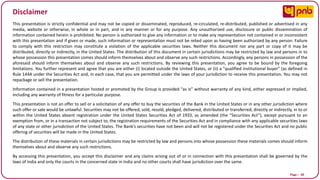Page I 60
Disclaimer
This presentation is strictly confidential and may not be copied or disseminated, reproduced, re-circulated, re-distributed, published or advertised in any
media, website or otherwise, in whole or in part, and in any manner or for any purpose. Any unauthorized use, disclosure or public dissemination of
information contained herein is prohibited. No person is authorized to give any information or to make any representation not contained in or inconsistent
with this presentation and if given or made, such information or representation must not be relied upon as having been authorized by any person. Failure
to comply with this restriction may constitute a violation of the applicable securities laws. Neither this document nor any part or copy of it may be
distributed, directly or indirectly, in the United States. The distribution of this document in certain jurisdictions may be restricted by law and persons in to
whose possession this presentation comes should inform themselves about and observe any such restrictions. Accordingly, any persons in possession of the
aforesaid should inform themselves about and observe any such restrictions. By reviewing this presentation, you agree to be bound by the foregoing
limitations. You further represent and agree that you are either (i) located outside the United States, or (ii) a "qualified institutional buyer" (as defined in
Rule 144A under the Securities Act and, in each case, that you are permitted under the laws of your jurisdiction to receive this presentation. You may not
repackage or sell the presentation.
Information contained in a presentation hosted or promoted by the Group is provided “as is” without warranty of any kind, either expressed or implied,
including any warranty of fitness for a particular purpose.
This presentation is not an offer to sell or a solicitation of any offer to buy the securities of the Bank in the United States or in any other jurisdiction where
such offer or sale would be unlawful. Securities may not be offered, sold, resold, pledged, delivered, distributed or transferred, directly or indirectly, in to or
within the United States absent registration under the United States Securities Act of 1933, as amended (the “Securities Act”), except pursuant to an
exemption from, or in a transaction not subject to, the registration requirements of the Securities Act and in compliance with any applicable securities laws
of any state or other jurisdiction of the United States. The Bank’s securities have not been and will not be registered under the Securities Act and no public
offering of securities will be made in the United States.
The distribution of these materials in certain jurisdictions may be restricted by law and persons into whose possession these materials comes should inform
themselves about and observe any such restrictions.
By accessing this presentation, you accept this disclaimer and any claims arising out of or in connection with this presentation shall be governed by the
laws of India and only the courts in the concerned state in India and no other courts shall have jurisdiction over the same.
 