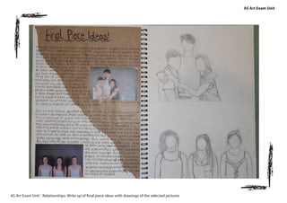 AS Art Exam Unit
AS Art Exam Unit - Relationships: Write up of final piece ideas with drawings of the selected pictures
 