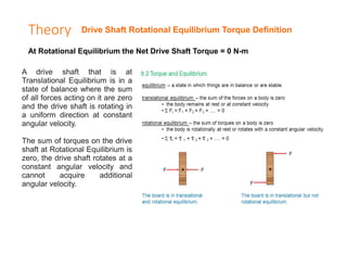Theory
At Rotational Equilibrium the Net Drive Shaft Torque = 0 N-m
A drive shaft that is at
Translational Equilibrium is ...