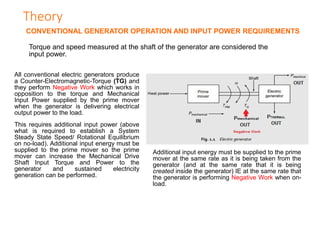 Theory
Torque and speed measured at the shaft of the generator are considered the
input power.
All conventional electric g...