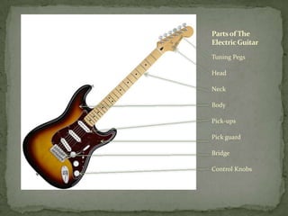Parts of The Electric GuitarTuning PegsHeadNeckBodyPick-upsPick guardBridgeControl Knobs