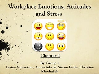 Workplace Emotions, Attitudes and Stress  By: Group 1 Lexine Valenciano, Aaron Adachi, Steven Fields, Christine Khoshabeh Chapter 4 