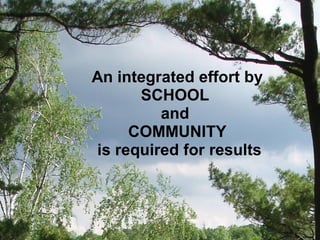 An integrated effort by
SCHOOL
and
COMMUNITY
is required for results
 