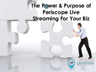The Power & Purpose of
Periscope Live
Streaming For Your Biz
 