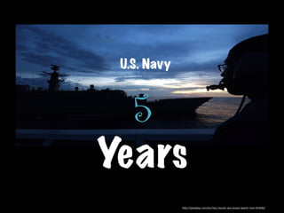 5
Years
h"p://pixabay.com/en/sky-­‐clouds-­‐sea-­‐ocean-­‐water-­‐man-­‐81696/	
  
U.S. Navy
 