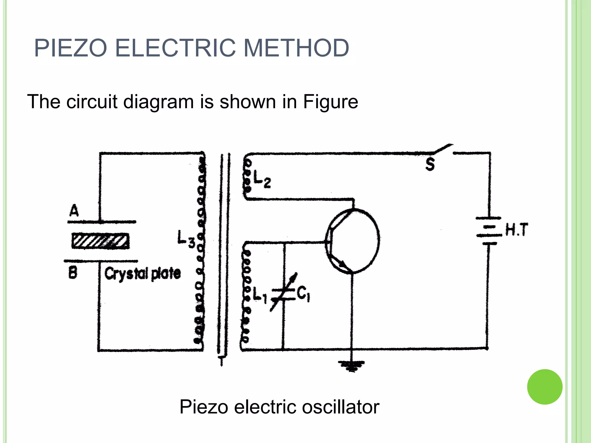 The circuit diagram is shown in Figure
Piezo electric oscillator
PIEZO ELECTRIC METHOD
 