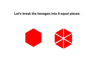 Let's break the hexagon into 6 equal pieces :                                                               