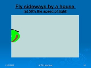 Fly sideways by a house  ( at 50% the speed of light ) 