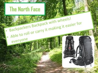 The North Face Backpackers Backpack with wheels! Able to roll or carry it making it easier for everyone 