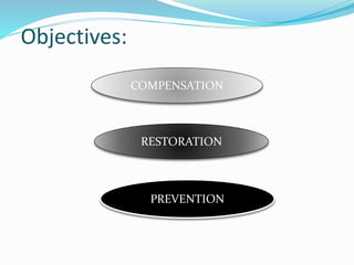 Objectives: 
COMPENSATION 
RESTORATION 
PREVENTION 
 