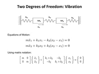 Two Degrees of Freedom: Vibration 
Equations of Motion: 
Using matrix notation: 
 